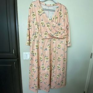Soft pink floral faux wrap dress